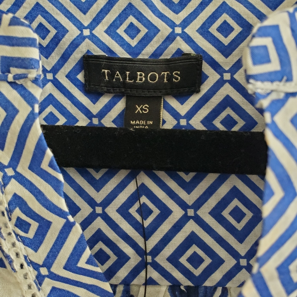 Talbots NWT Tassel Fringe Printed Boho Seashell Tunic in Blue and White Size XS - Picture 4 of 8